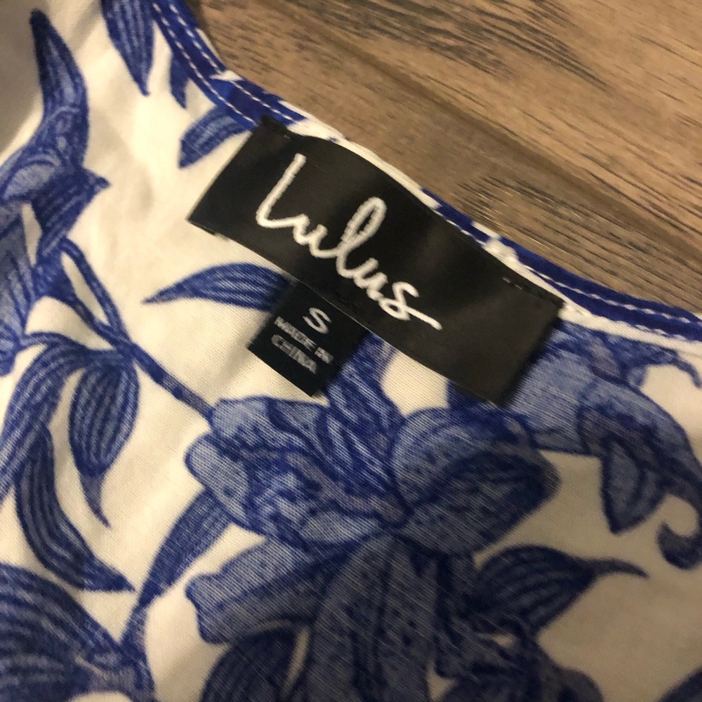 Blue and White Floral Wrap Dress - Picture 4 of 5